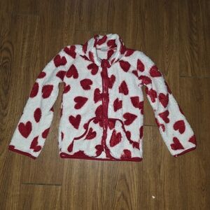Cozy Heart Print Kids Jacket - Red & White